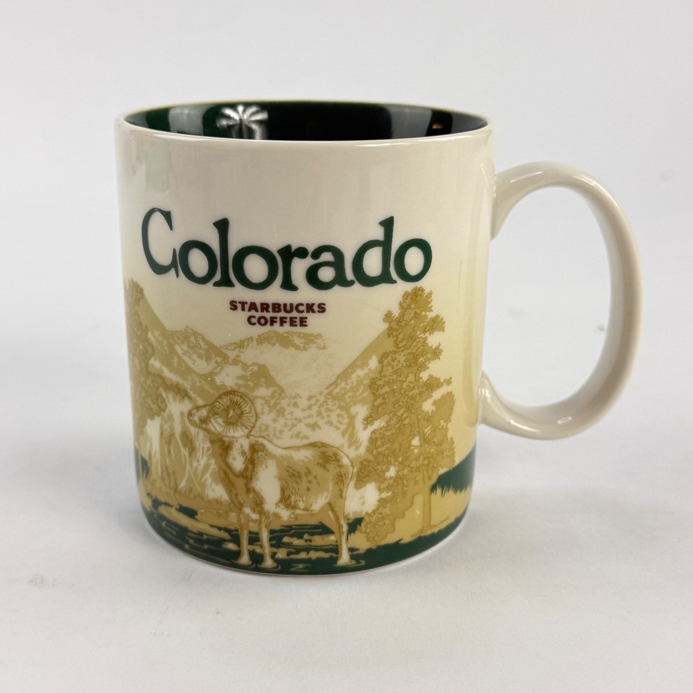 Starbucks Colorado Collector Series Mug 2009 Bighorn Sheep Skier 16oz Green